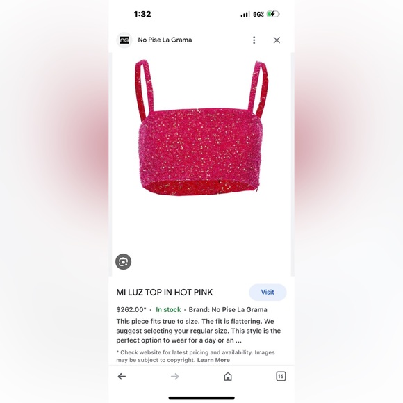 No Pise La grama $262 MI LUZ TOP IN HOT  sequin crop PINK bralette NWT S XS 2 4 - Picture 1 of 5